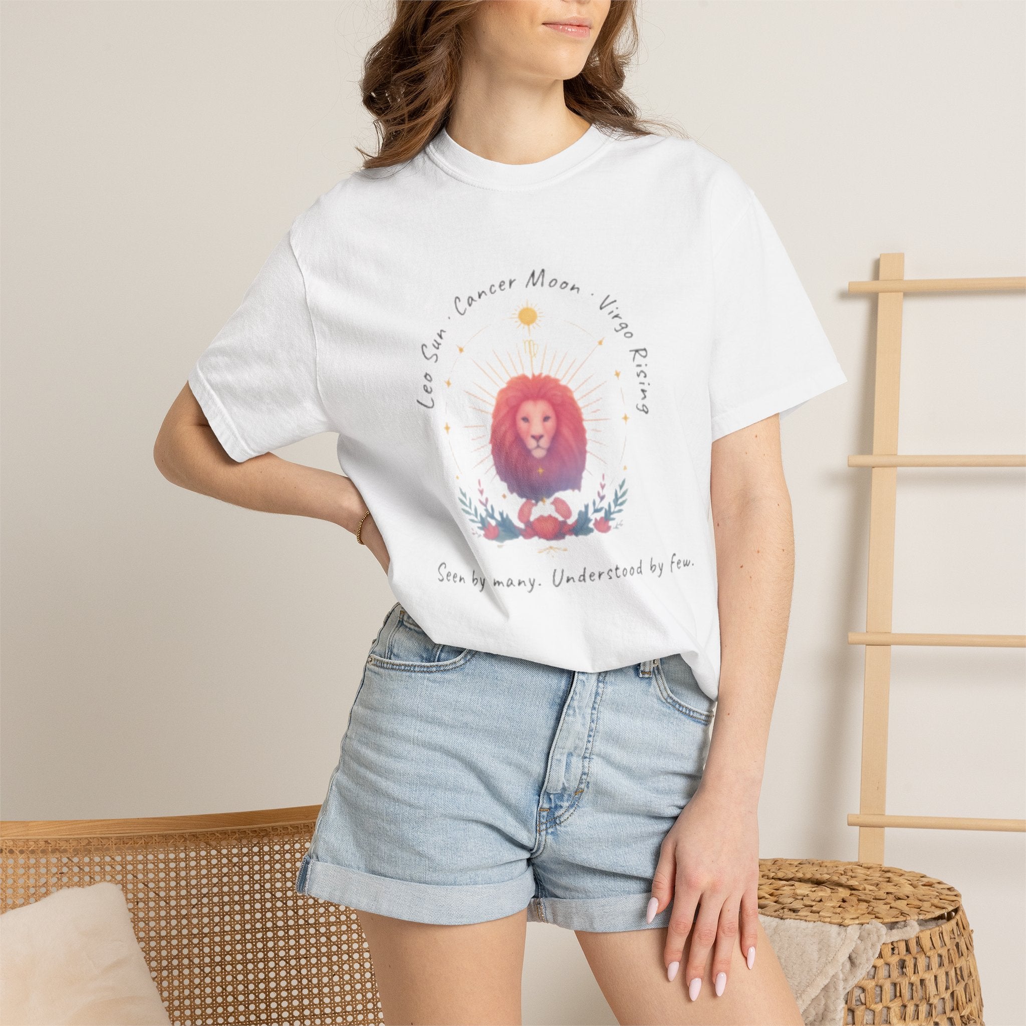 The Big Three Tee. Leo Sun, Cancer Moon, and Virgo Rising — "Seen by Many, Understood by Few"