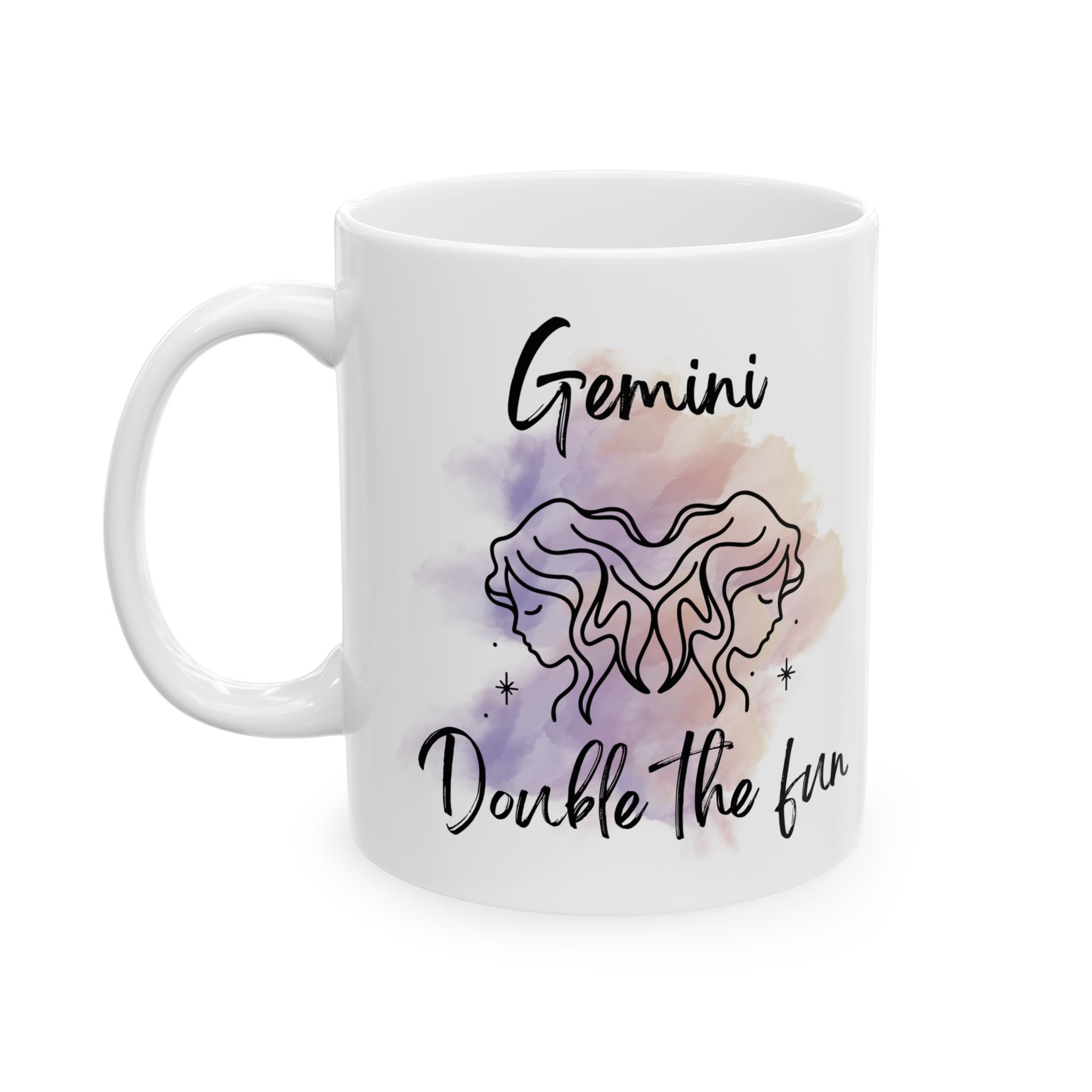 Ceramic Mug — Gemini 'Double the Fun' Watercolor Zodiac Design