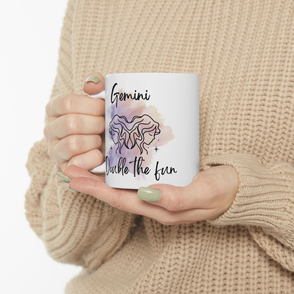 Ceramic Mug — Gemini 'Double the Fun' Watercolor Zodiac Design