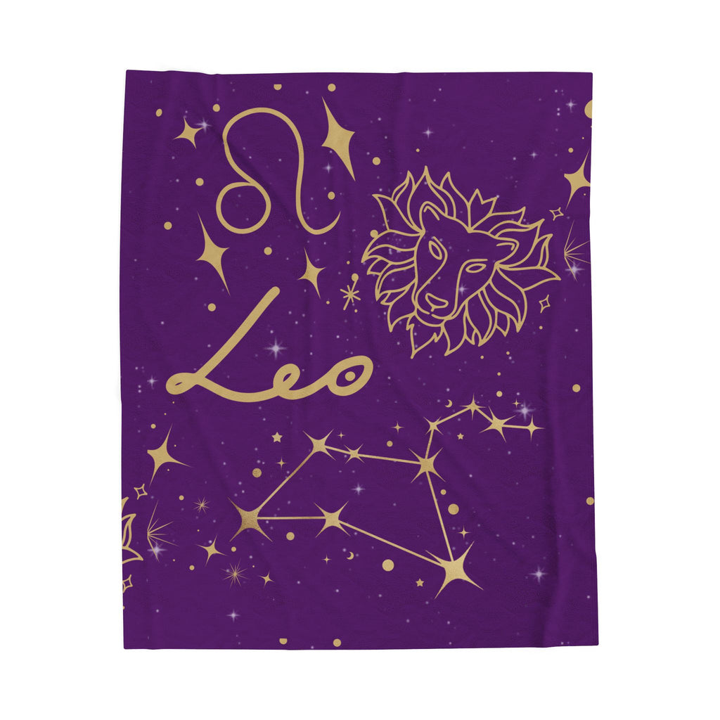 Leo Zodiac Velveteen Plush Blanket – Gold Constellation Lion Design