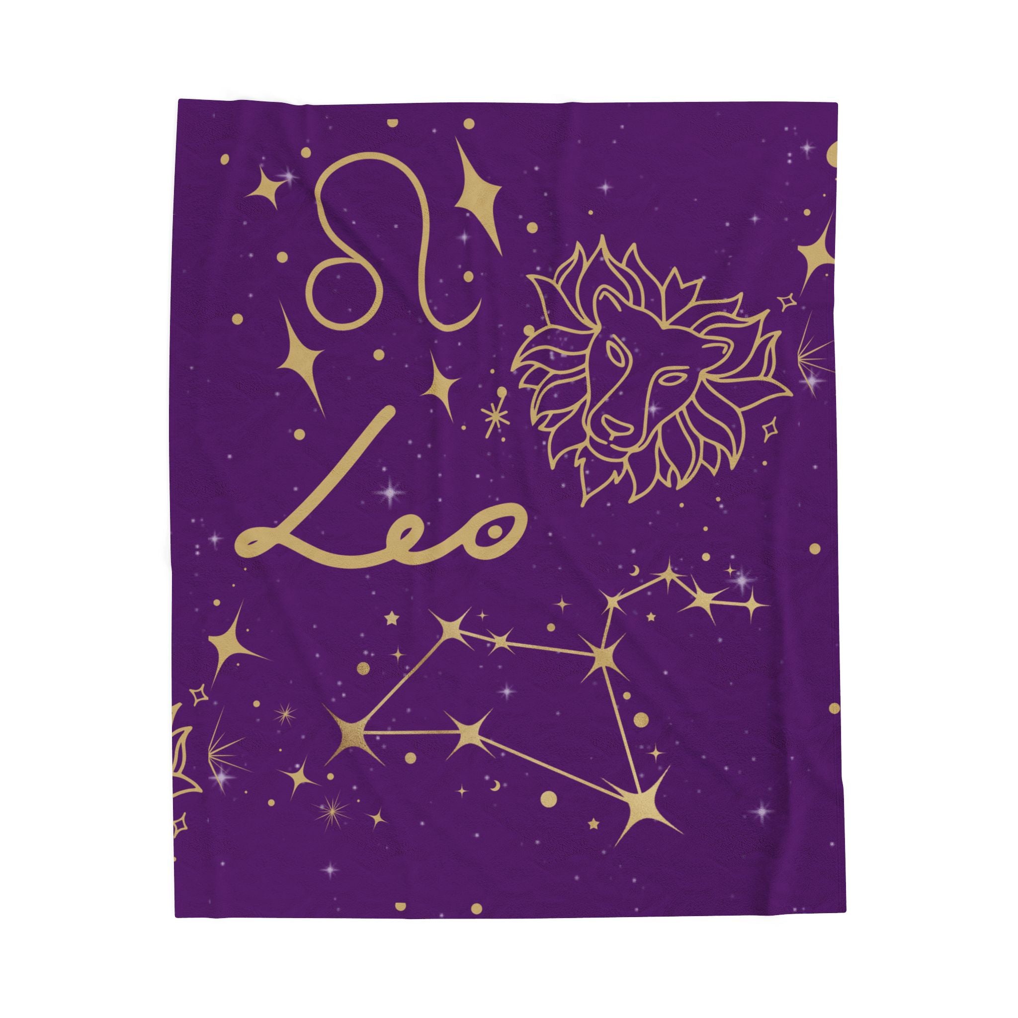 Leo Zodiac Velveteen Plush Blanket – Gold Constellation Lion Design