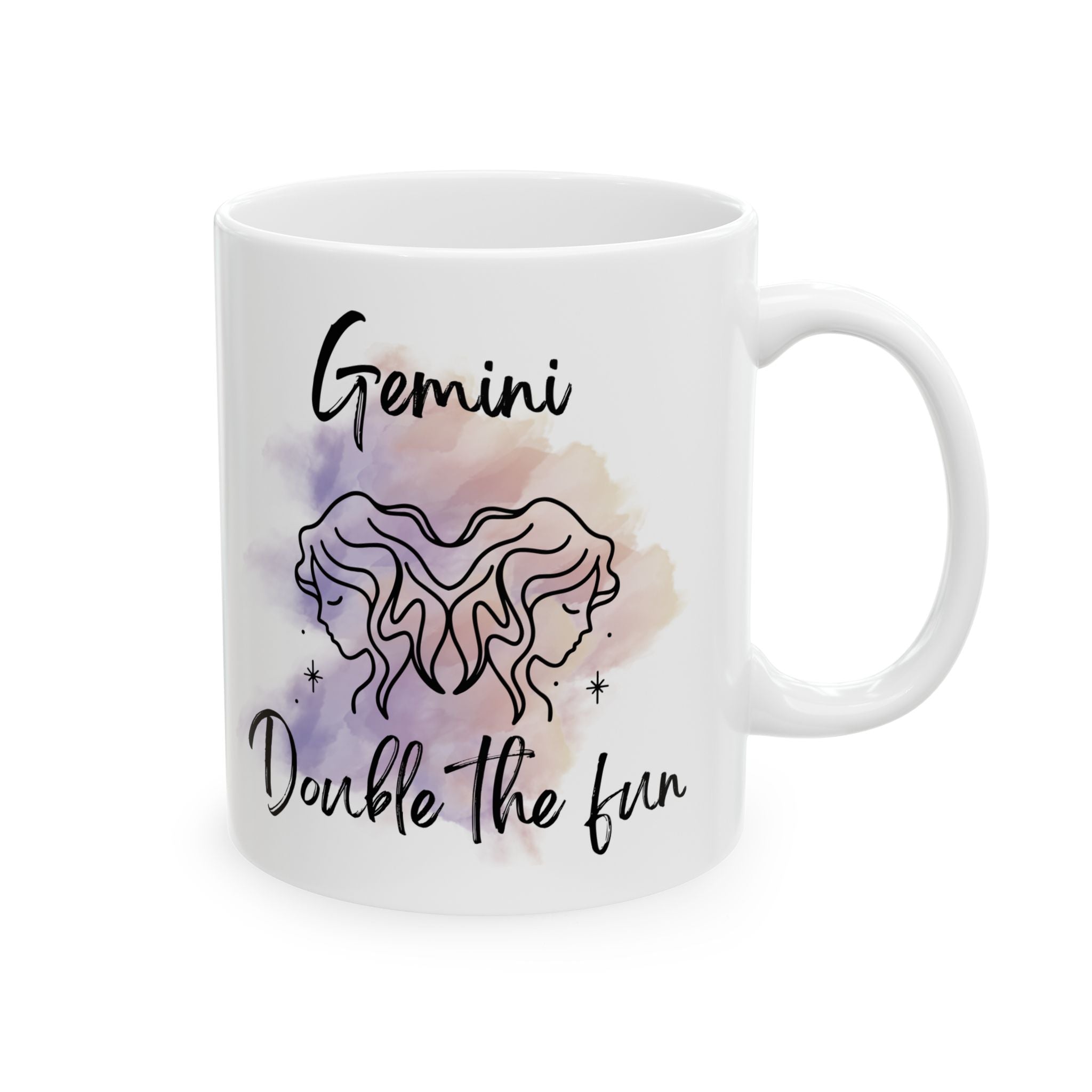 Ceramic Mug — Gemini 'Double the Fun' Watercolor Zodiac Design