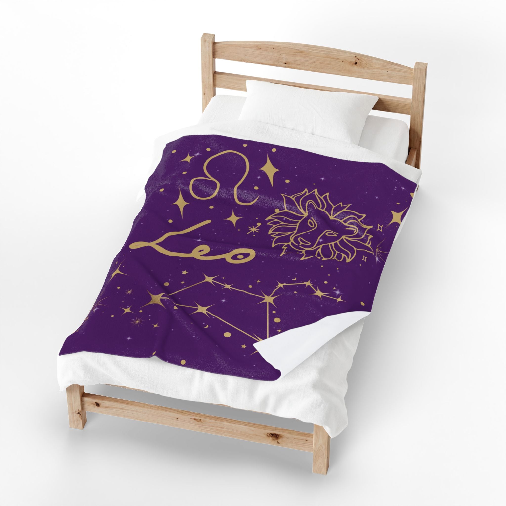 Leo Zodiac Velveteen Plush Blanket – Gold Constellation Lion Design